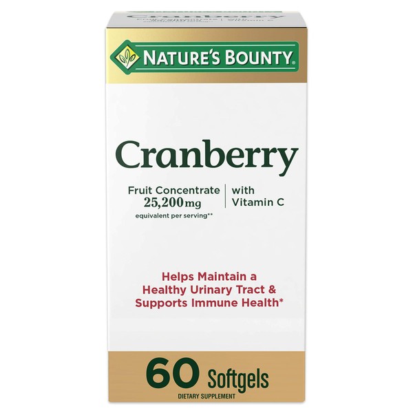 Nature's Bounty Cranberry Dietary Supplement, Supports Urinary Tract and Immune Health, Softgels, 25,200 Mg, 60 Ct