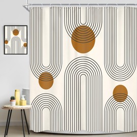 Ufeela Boho Mid Century Modern Shower Curtain 72Wx72L Inch Abstract Minimalist Arch Sun Geometric Simple Line Beige Shower Curtain Bathroom Set Neutral Bath Curtain Bathtub Accessories Home Decor