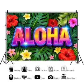 7x5ft Aloha Backdrop Hawaiian Luau Tropical Theme Party Photography Background Hello Summer Floral Palm Leaves Banner Decorations Photo Studio Props