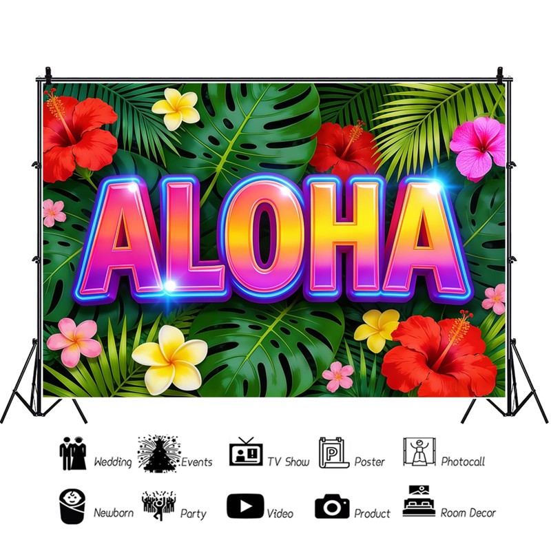 7x5ft Aloha Backdrop Hawaiian Luau Tropical Theme Party Photography Background