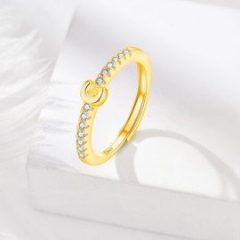 INFUSEU Gold Initial Rings with Letter C Jewelry for Women Teen Sterling Silver 925 Stacking Alphabet Monogram Stackable Stacks Adjustable Size 7 8 6 Gift Her Birthday