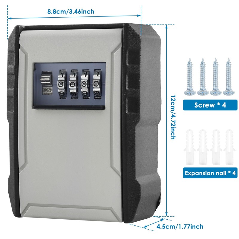 Key Safe Wall Mounted, Key Lock Box Outdoor, 4 Digit