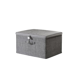 ACESOME Lockable Box with 4 Keys, Fabric Storage Box, Lockable Box, Box with Lock, Foldable Organiser Box for Clothes, Toys (Grey, 30 x 20 x 14 cm)