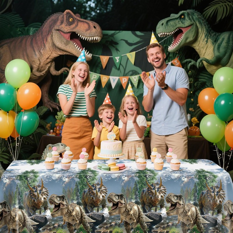 FuenteOrilla 4 Pcs Dinosaur Tablecloths Dinosaur Party Table Covers Waterproof