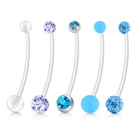 Longita Belly Button Piercing Pregnancy Maternity Flexible Long Belly Button Piercing Bioflex 14G Acrylic Plastic 38 mm Adjustable Pack of 4, Stainless Steel
