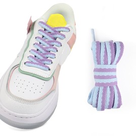 Double stitching color shoe laces shoe laces for sneakers blue shoe laces Individually packaged shoelaces for sneakers suitable for 99% of shoe types(Bean green/lake blue)（120cm）, Green, 120cm