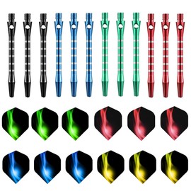 Gaaines Darts Stems and Flights, Dart Flights and Stems Sets, 12 Pack Universal Metal Dart Flights and Stems, Assorted Dart Accessories Kit, Thread Throwing Fitting Shatter-Resistant (4 Colors)