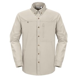 33,000ft Men's UPF 50+ UV Protection Long Sleeve Hiking Shirts Breathable Quick Dry Fishing Shirts for Safari, Outdoor Khaki