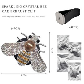 ZNDAW 4 PCS Bling Bee Air Vent Clips, Crystal Car Diffuser Cute Bee Air Conditioning Outlet Decor, Pearl Diamond Dashboard Outlet Clip Charms Sparkling Accessories for Women (Silver & Brown)