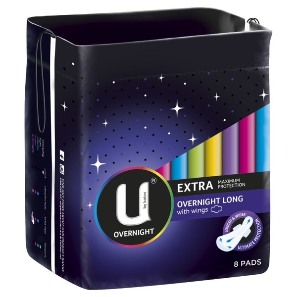 U by Kotex Pads Extra Overnight Long with Wings X 8