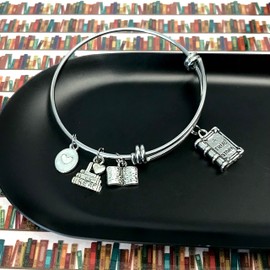 Book Lover Love to Read Charm Bangle Bracelet Book Club Gift Reading - Expandable Stainless Steel