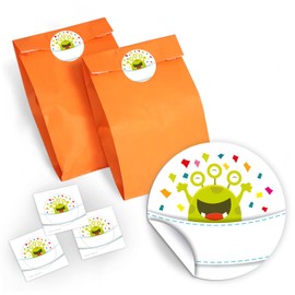 Bookmark + Gift Bags / Orange + Sticker Funny Monster Party Bag Guest Gift for Birthday Children's Birthday Wedding Christening Girls Boys