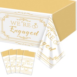 4Pcs Happy Engagement Party Tablecloths - 51 x 86.6" Engagement Birthday Decorations Table Cover, Rectangular She Said Yes Tablecloth for Wedding Party Decorations Bridal Shower Birthday Supplies