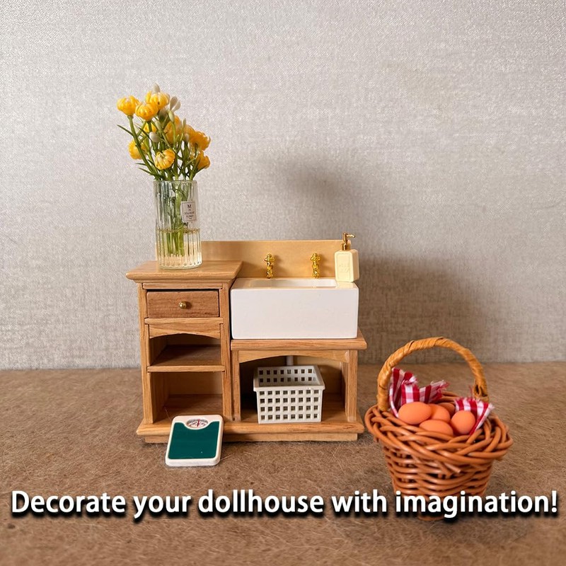 Miettebechio 1/12 Miniature Dollhouse Bathroom Set Sink Cabinet Furniture