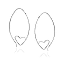 Charmsy 925 Sterling Silver Heart Earrings Jewelry Lightweight Wire Love Heart Hoop Earrings for Women, Sterling Silver, No Gemstone