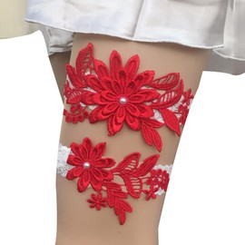 2 Pieces Garter for Wedding Flower Lace Wedding Garter Elastic Wedding Garter Bridal Garter for Brides Bridesmaids Weddings Bridal Accessories -Red