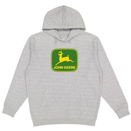 John Deere Hooded Sweatshirt, Trademark Logo, Heather Gray (US, Alpha, Medium, Regular, Regular, GREY with Green/Yellow logo)