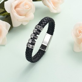 Cremation Jewelry Skull Urn Bracelet for Ashes for Men Women Keepsake Memorial Cuff Bangle Braided Leather Wristband Cremation Bracelet