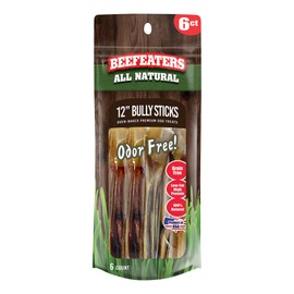 Beefeaters 12in Bully Sticks 6ct – All-Natural, Highly Digestible, Promotes Dental Health, No Additives or Preservatives, Ideal for Training & All Dog Sizes