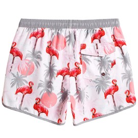 MaaMgic Mens Boys Vintage Swim Trunks with Mesh Lining Quick Dry Swim Suits Board Shorts,Flamingo Gray Pink,Large