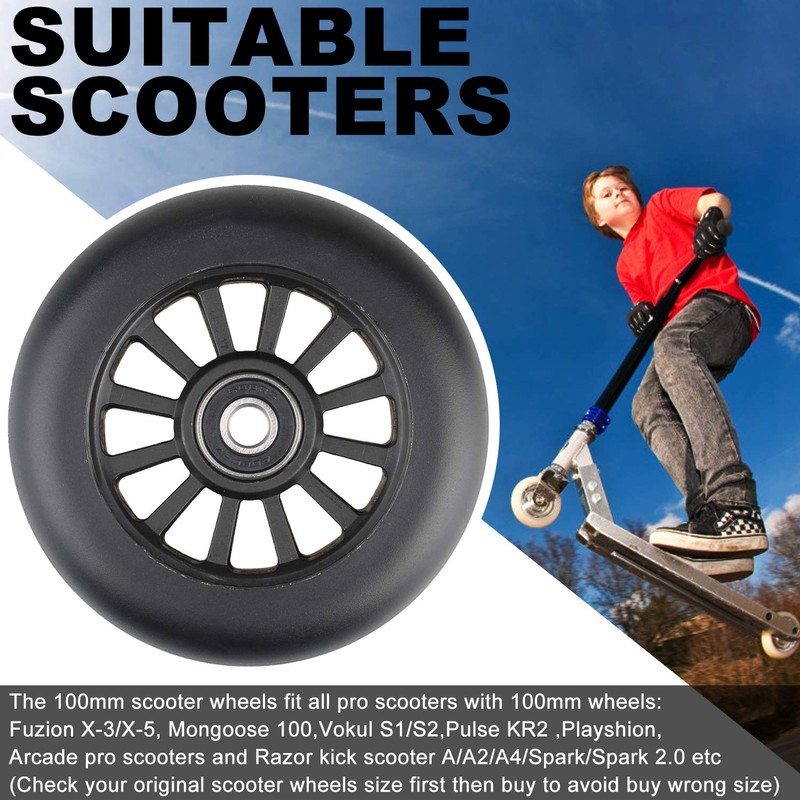 Kutrick 2pcs Scooter Wheels - 100mm Scooter Wheels Replacement Pair