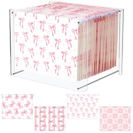 Dispowreath 24 Hanging File Folder with Acrylic Organizer for Letter/a4 Size Desktop Clear File Storage Box with Handles for Home Work Office Use(Pink,Bow)