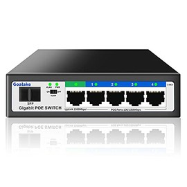 Goalake 6 Port Gigabit Ethernet Unmanaged PoE+ Switch, 4 Gigabit PoE+ @52W Built-in Power, 1 Gigabit Uplink + 1 Gigabit SFP Slot, 802.3af/at, VLAN Mode, 4kV Lightning Protection, AI Detection