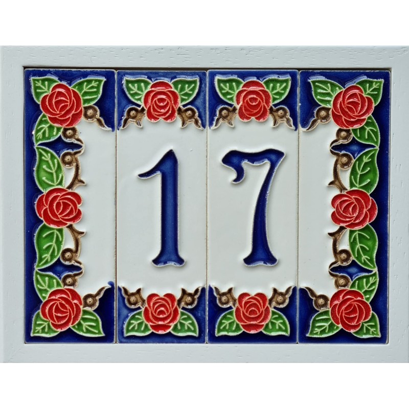 15cm x 4.8cm Hand-painted Italian Red Rose Ceramic House Numbers