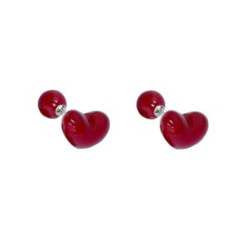 Minimalist Double Side Heart Love Red Enamel Stud Earrings for Women Dainty Cute 925 Sterling Silver Post Studs Ball Front Back Earring Fashion Trendy Jewelry Gifts for Her Mom, Small, Metal, No