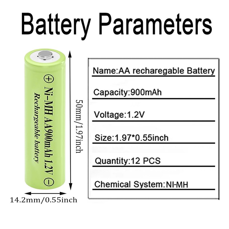 Lombaour 1.2 Volts AA Size 900mAh Rechargeable Batteries,Double A NIMH