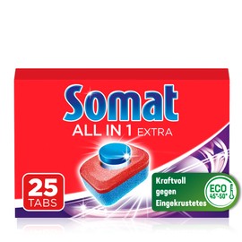 Somat All-in-1 extra dishwasher tablets (25 tabs), dishwasher tablets for radiant cleanliness even at low temperatures, combat even encrusted residues