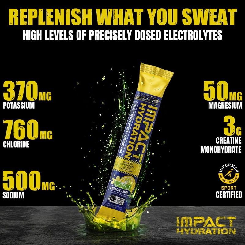 MHP Impact Hydration Electrolyte Creatine Sports Drink Stick Pack, No