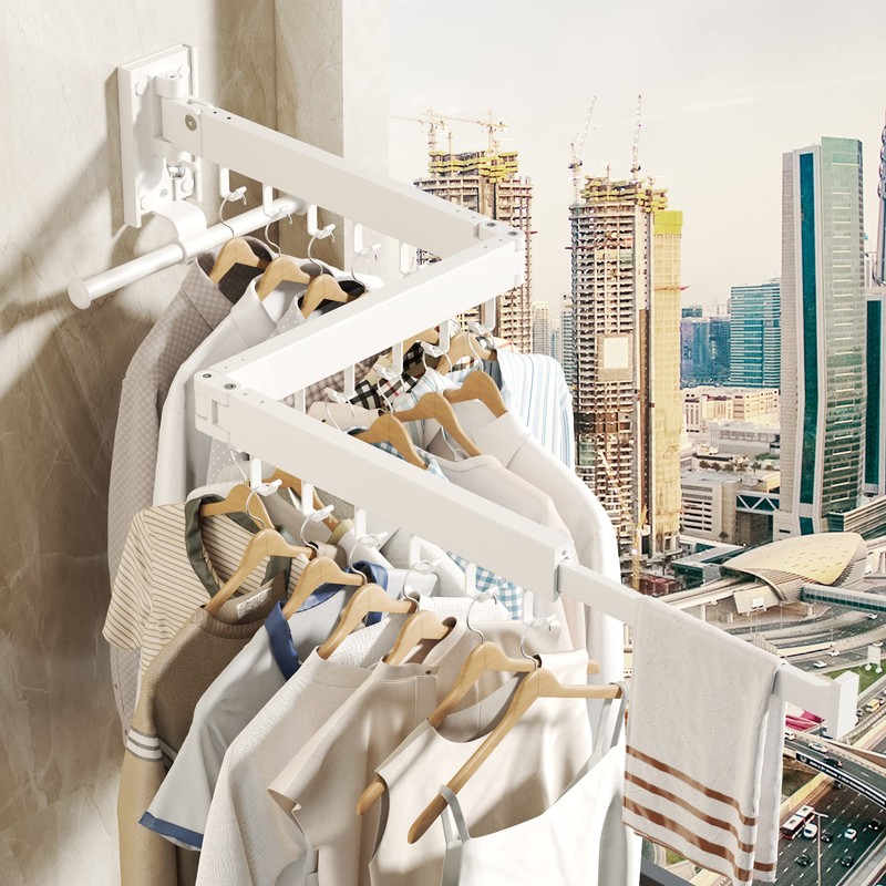 BOQORAD Wall Mounted Clothes Hanger Rack, Clothes Drying Rack,Laundry Drying