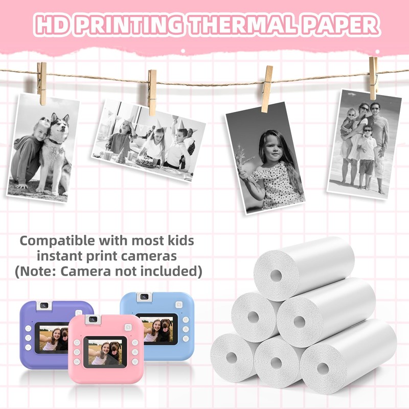 6 Rolls Thermal Printer Paper for Kids Instant Print Camera,