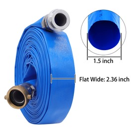 1-1/2" x 50′FT Pool Backwash Hose With Aluminum Pin Lug Fittings, Heavy Duty Reinforced PVC Lay Flat Water Pump Discharge Hose Assembly
