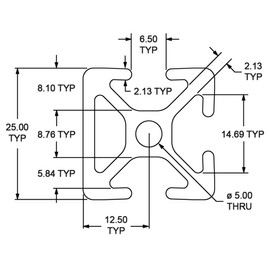 8020, 25-2503, 25 Series Aluminum 25mm x 25mm 25x25 Tri-Slot Triple Open Channel Aluminum Extrusion T Slotted Rail 80/20 Smooth Profile (Black Anodize, 610mm Long)