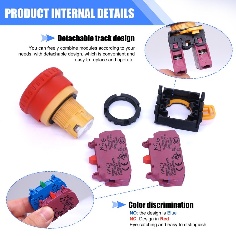 Taiss 22 mm Emergency Stop 2NC Red Mushroom Locking Emergency