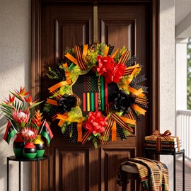 Hoteam Juneteenth Wreath for Front Door African American Door Wreaths June 19th 1865 Freedom Juneteenth Decorations for Festival Indoor Outdoor Home Porch Decoration