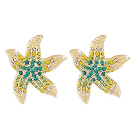 Gold Starfish Earrings for Women Rhinestone Cubic zircon Starfish Stud Earrings Sparkle Summer Beach Earrings for Women Holiday Jewelry Gifts (green)