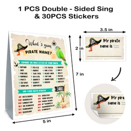 What is Your Pirate Name Game-Pirate Activity Cards Ideas Decoration Supplies, Pirate Birthday Party Sign for Boys, Holiday Activity, (1 Pirate Theme Sign and 30 Name Tag Stickers)