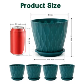 Goproauto 6 Inch Indoor Planter Pots with Drainage Hole and Tray Saucer,Flower Pots for Indoor Outdoor Garden Plants and Flowers, Multicolor, 5 Packs (Blue)