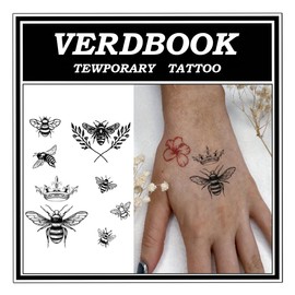 VERDBOOK Waterproof Temporary Tattoos: 2-Sheet Tattoo Kit with Realistic Body Stickers, Semi-Permanent Tattoos for Adults Lasting 7-15 Days – Safe for Men & Women, Bees Crown