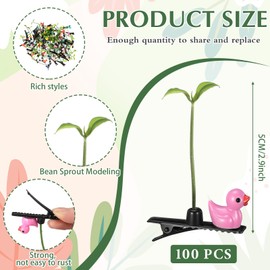 Tigeen 100 Pcs Bean Sprout Hair Clip Funny Duck Hairpins Rave Sprout Trinkets Festival Duck Hair Accessories Mixed Style Plant Flower Barrettes Headwear for Women Party (Greenery)