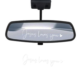 2pcs Jesus Loves You Rear View Mirror Sticker, Positive Affirmation Car Decals Vanity Mirror Stickers Water Bottle Stickers Rearview Mirror Sticker for Laptop Car Water Bottle (White)