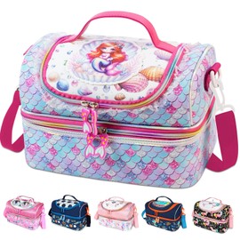 RLGPBON Kids Double Decker Cooler Insulated Lunch Bag, Lunch Box for Girls,Mermaid Lunch Bag Toddler Teen Girls,School Daycare Cute Travel bags