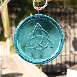 Mission Glass Works 4-Inch Trinity Knot Suncatcher in Aqua from Our Irish Collection - A Stunning Window Ornament and Gift from Pressed from Hand Carved Steel Dies Made in The USA