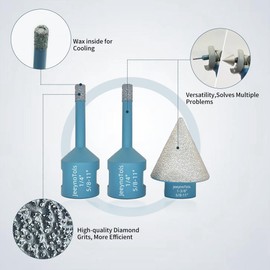 JeeynoTols Diamond Core Drill Bit Set - 2pcs 1/4"(6mm) Diamond Hole Saw & 1pc 1-3/8"(35mm) Beveling Chamfer Bit with 5/8-11" Thread for Drilling Shaping Porcelain Ceramic Tile Marble