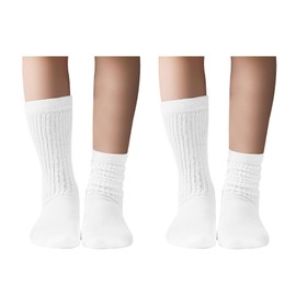 Zando Girls Slouch Socks 4-6 Years Cotton Athletic Stockings Kids Knee High Tube Long Boot Red Crew Socks Cute Colored Toddler Leg Warmers 2-3T White*2