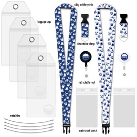 Carnival Cruise Luggage Tag Holders (4 Pack) & Lanyards (2 Pack), Large, Clear & Waterproof, Cruise Essentials 2025-2026 for Ship Cards & Baggage – Durable Travel Accessories (Blue and White)