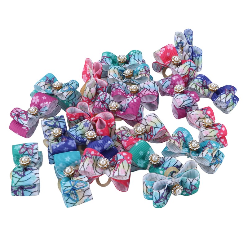 22pcs Pet Bowknot Rubber Bands Cute Colorful Dog Grooming Hair